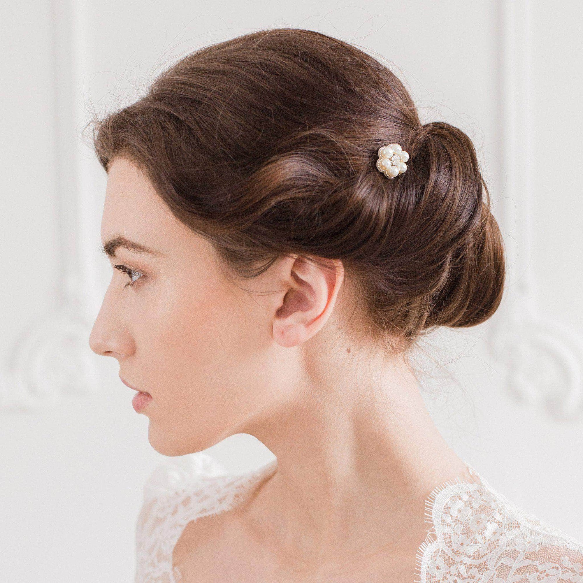 Wedding Hairpin Flower wedding hair pins in crystal and pearl (x3) - 'Lucie'