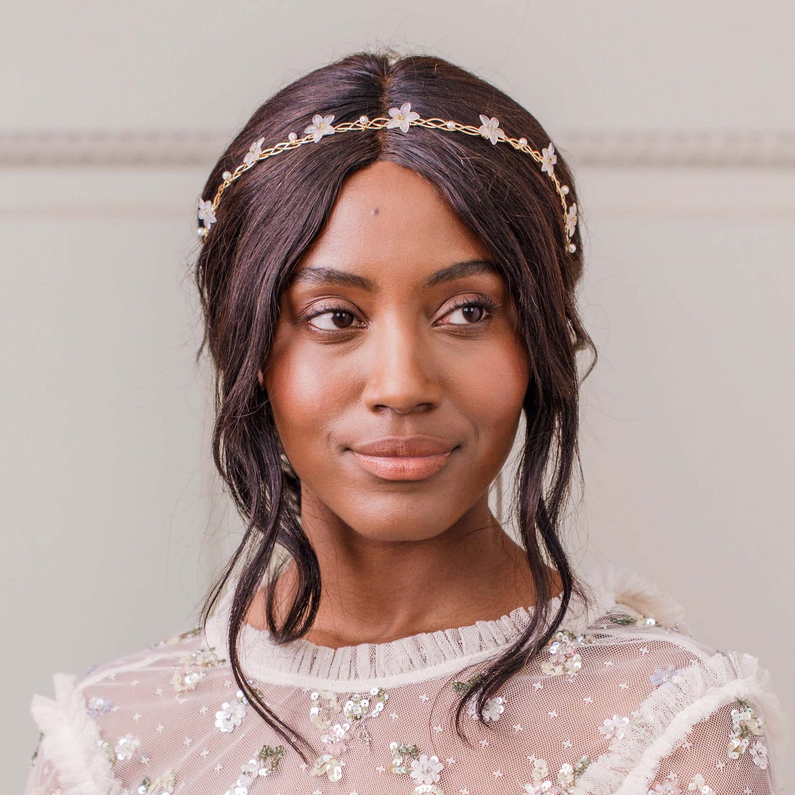 Wedding Hairvine Gold Flower and Pearl Hair Vine - Serena
