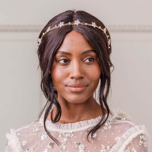 Wedding Hairvine Gold Flower and Pearl Hair Vine - Serena