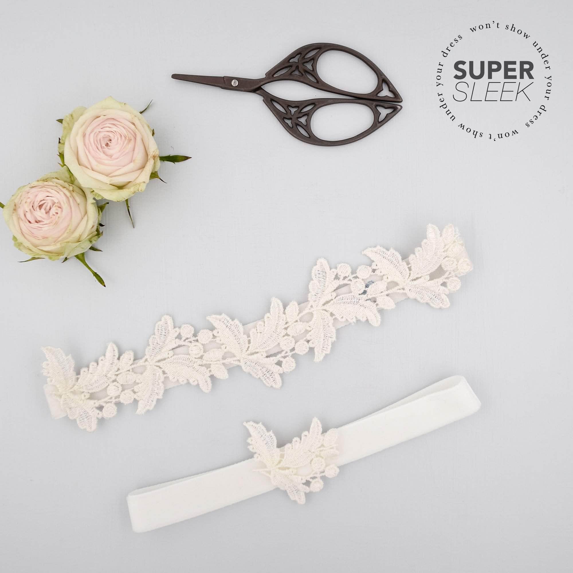Wedding Garter Bridal garter set - Super sleek lace leaf wedding garter and matching toss garter - 'Juniper'