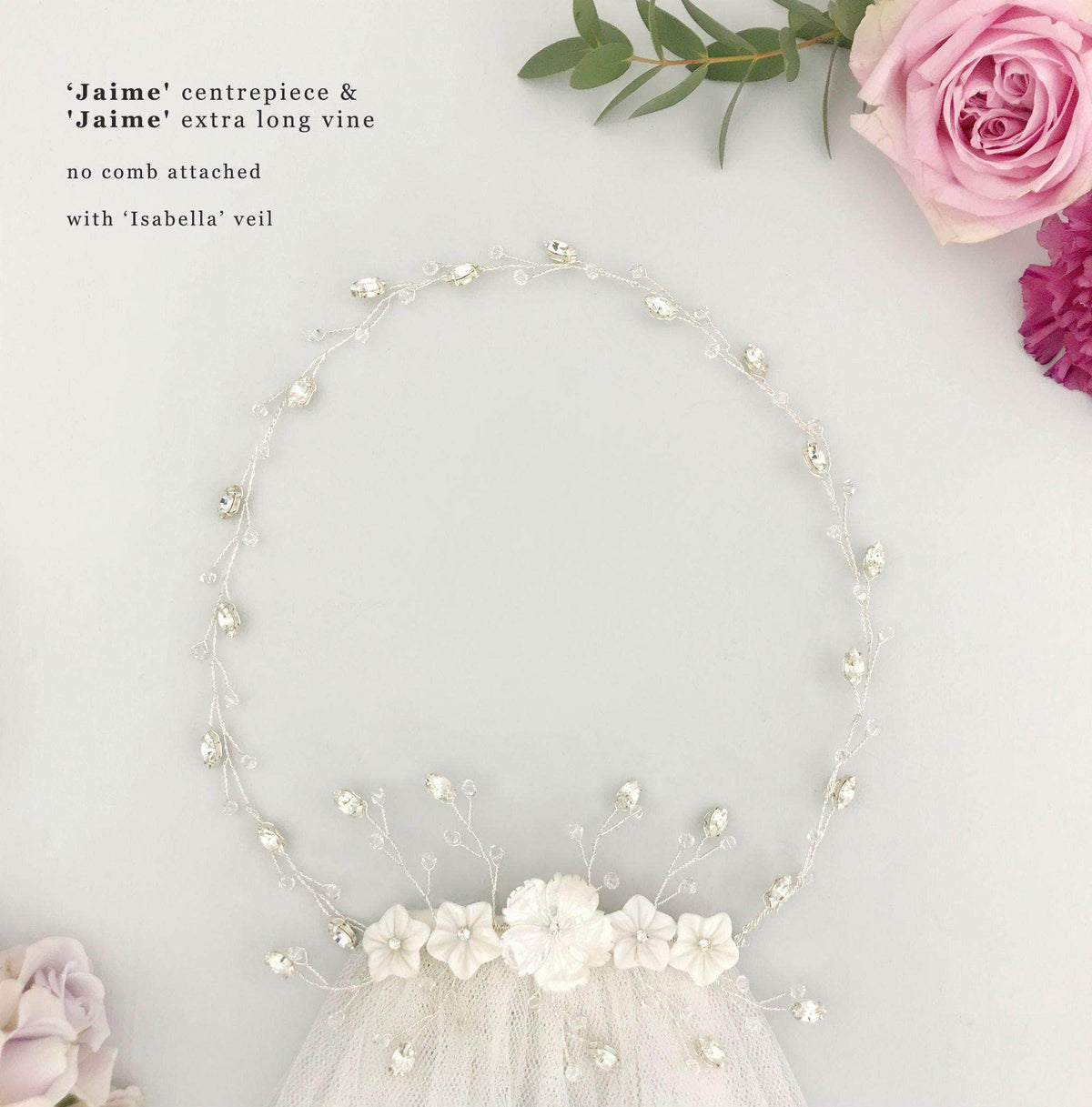Wedding Hairvine Silver floral multipiece with large centrepiece  - &#39;Jaime&#39;