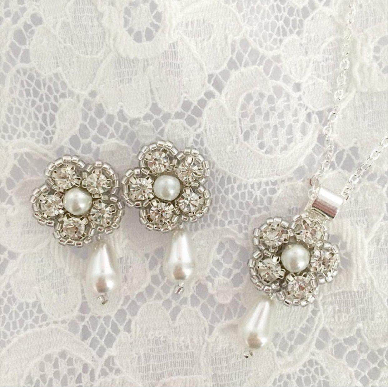 Wedding Earring Silver Pearl drop wedding earrings - 'Alexis'