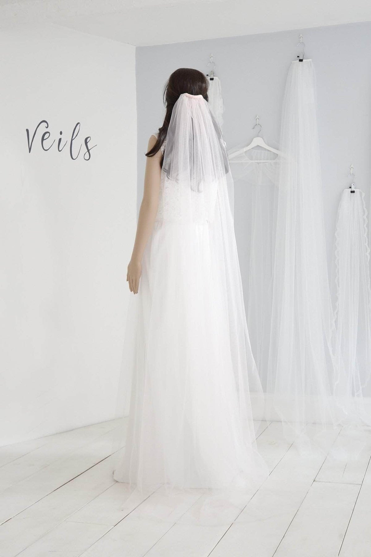 Wedding Veil Blush pink single tier cut edge wedding veil - &#39;Ariana&#39;