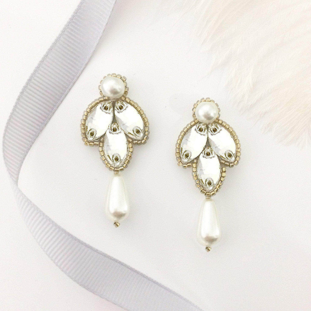 Wedding Earring Gold Wedding drop earrings gold, crystal &amp; pearl - &#39;Clementine&#39;
