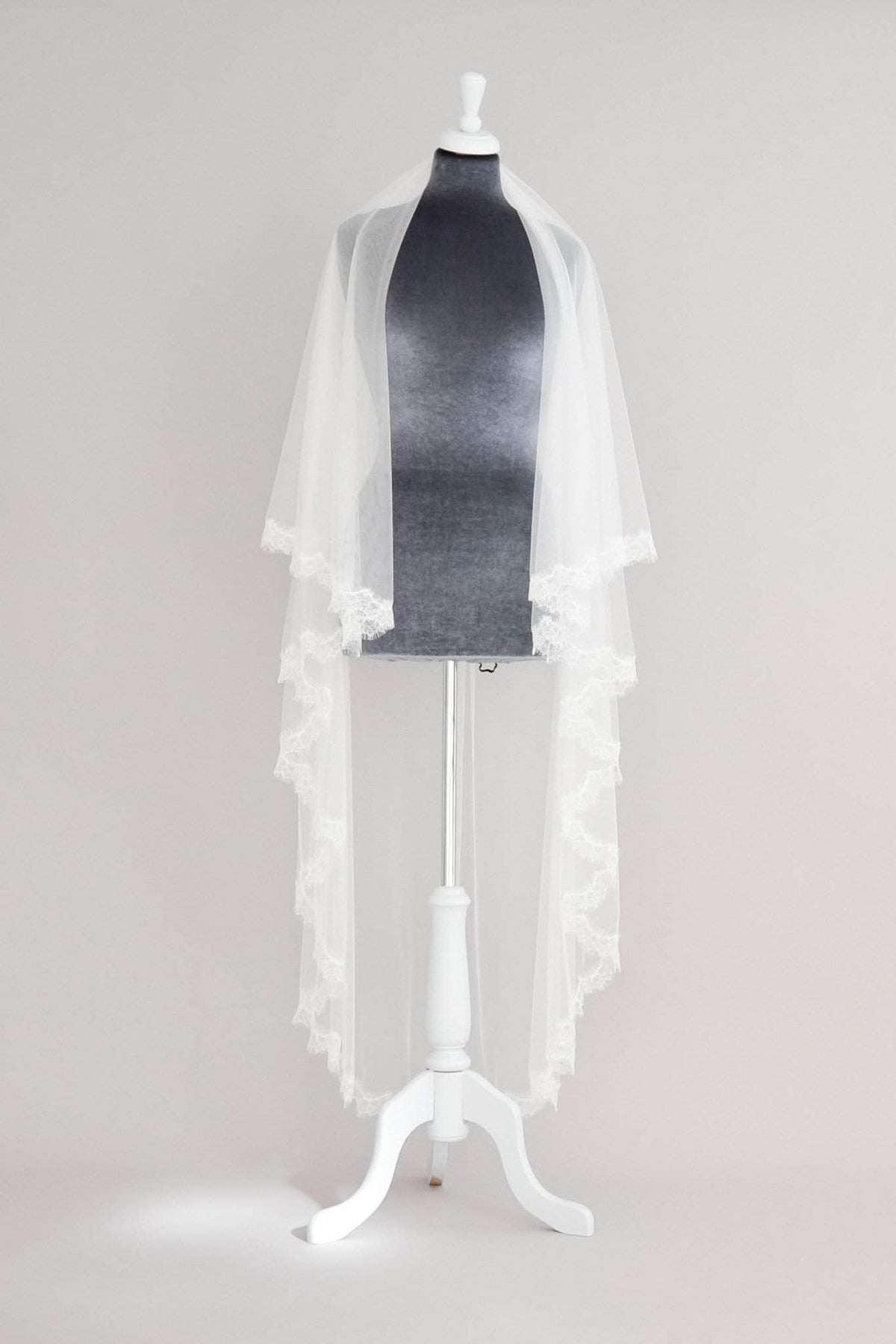 Wedding Veil Two Tier Silk Style Wedding Veil With French Eyelash Lace Trim- &#39;Mia&#39;