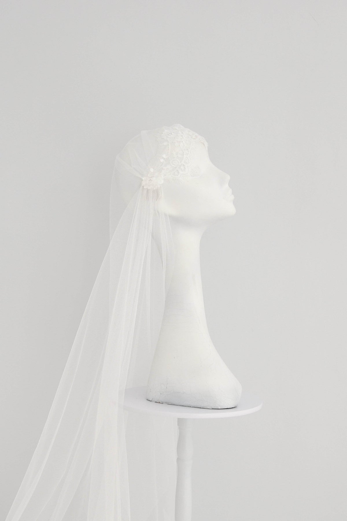 Wedding Veil Silk style lace Juliet cap wedding veil - &#39;Amelie&#39;