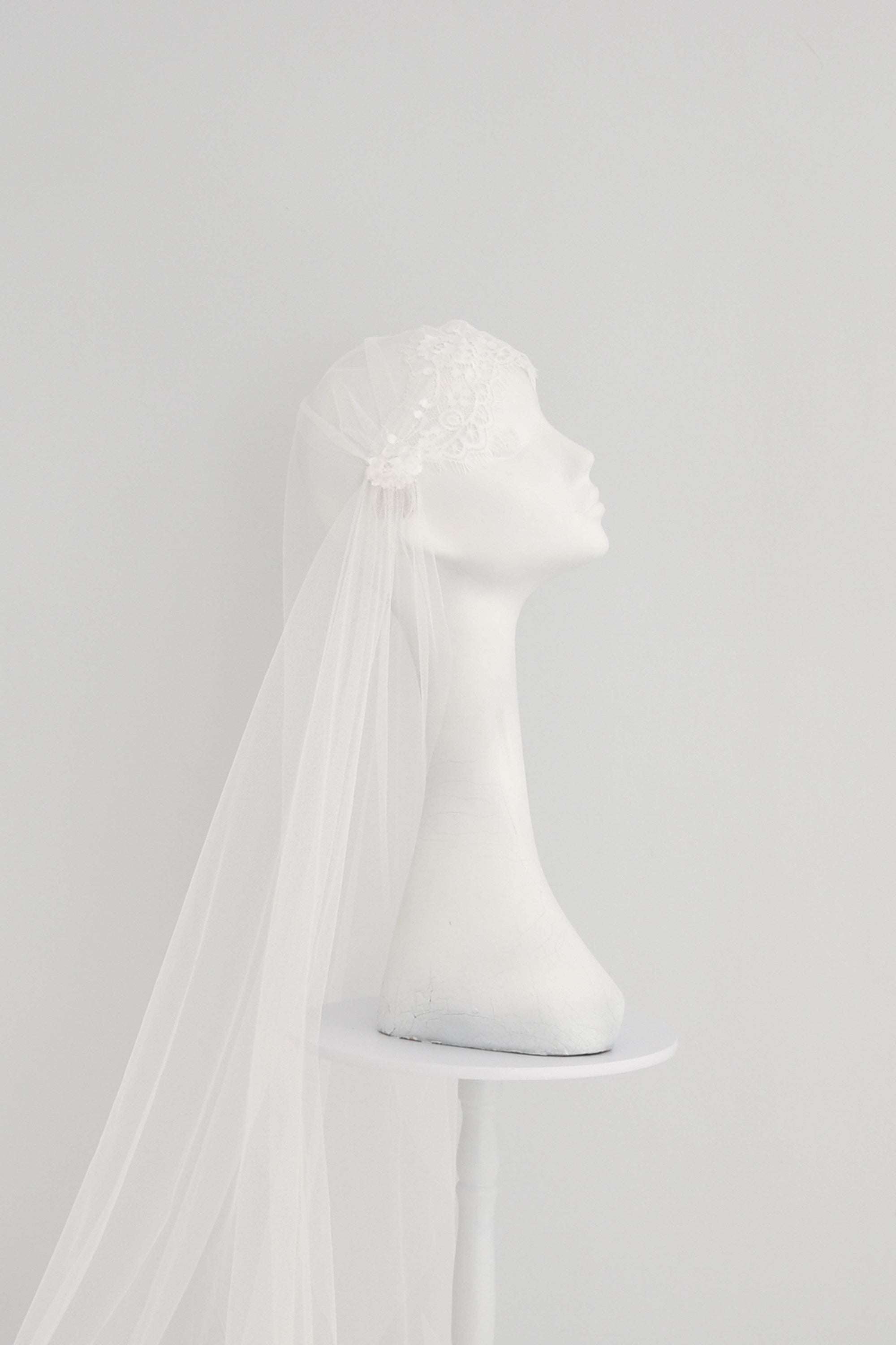 Wedding Veil Silk style lace Juliet cap wedding veil - 'Amelie'