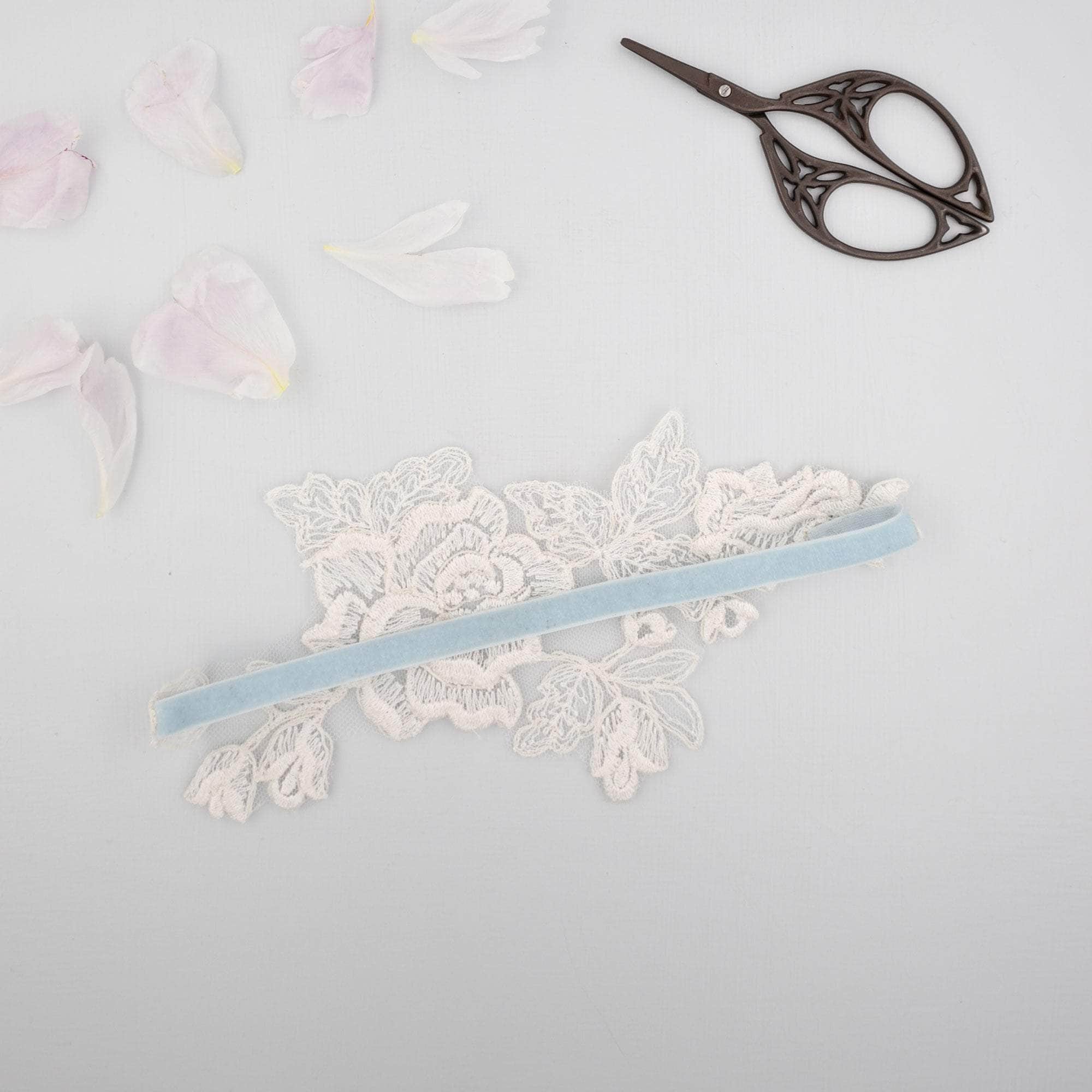 Wedding Garter 'Something blue' and ivory lace motif garter - 'Amara'