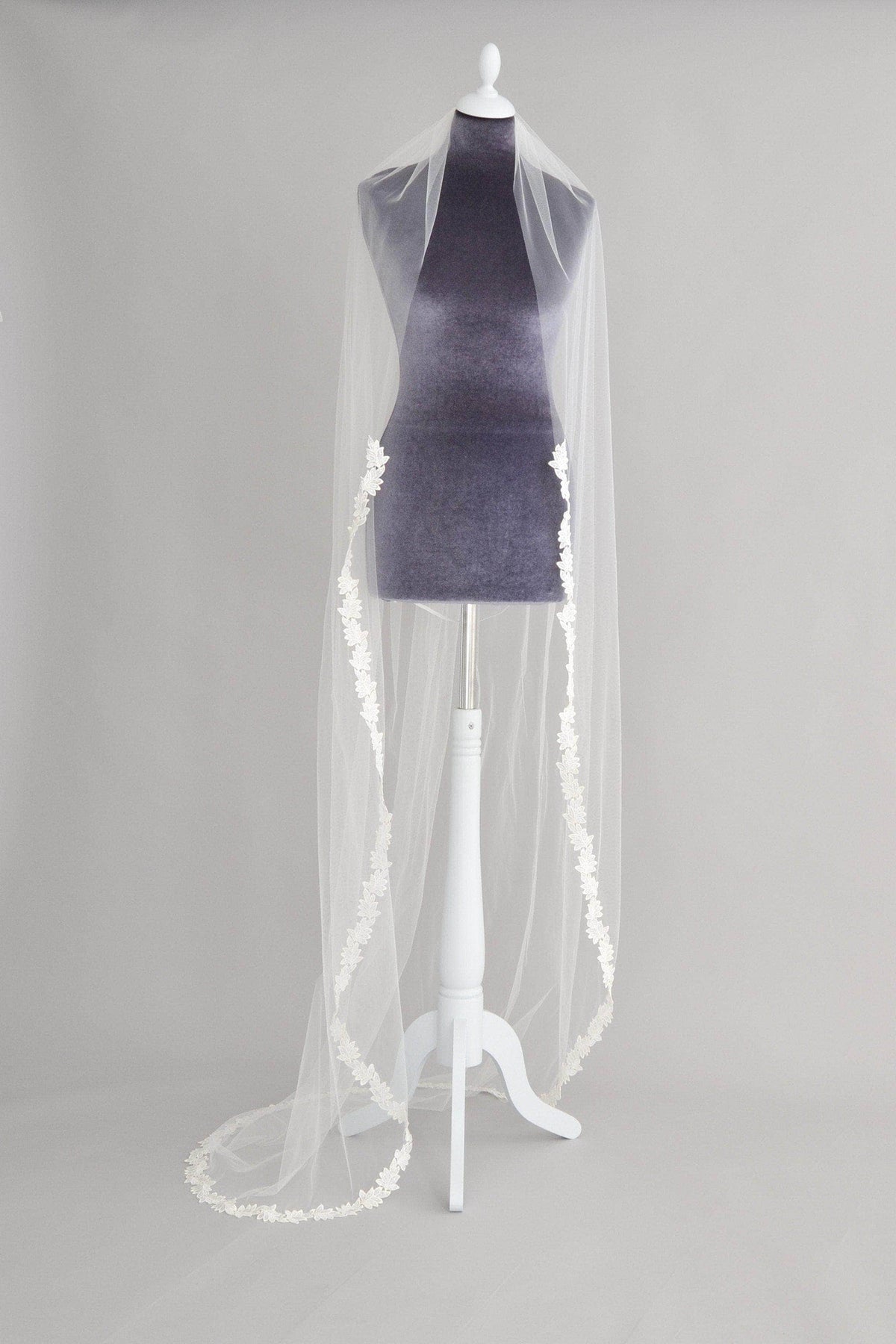 Wedding Veil Semi lace edged leaf wedding veil - &#39;Ferne&#39;