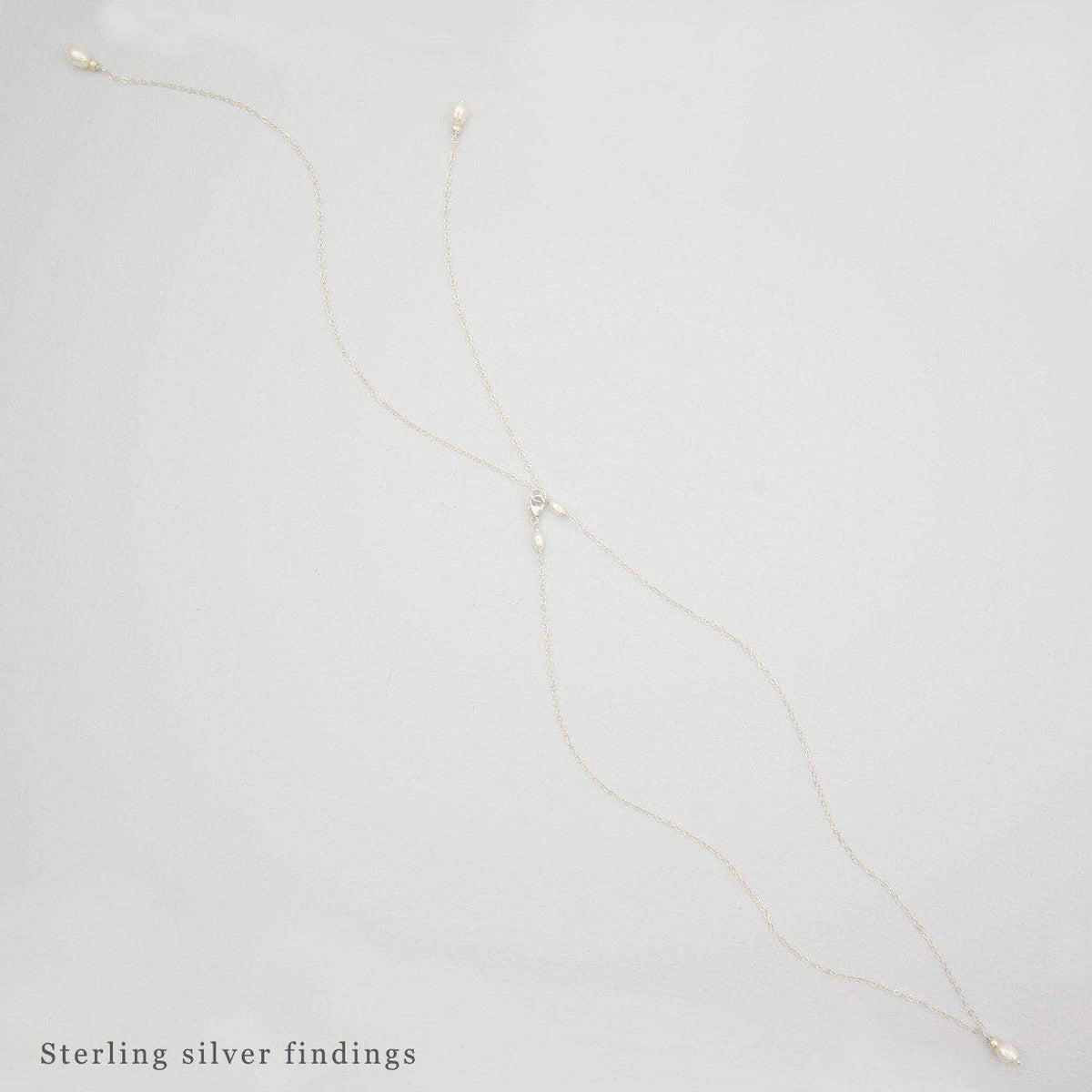 Wedding Necklace Sterling silver Silver pearl back drop necklace lariat for wedding - &#39;Charlotte&#39;