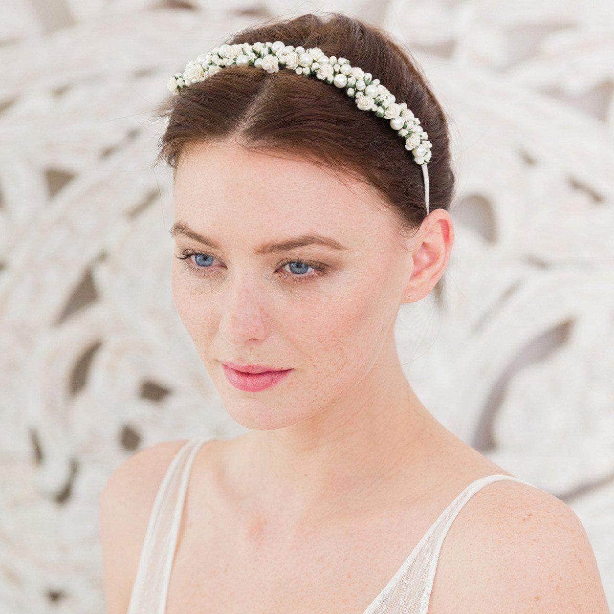 Wedding Haircomb Ivory Rose wedding headband with pearls - &#39;Rosie&#39;
