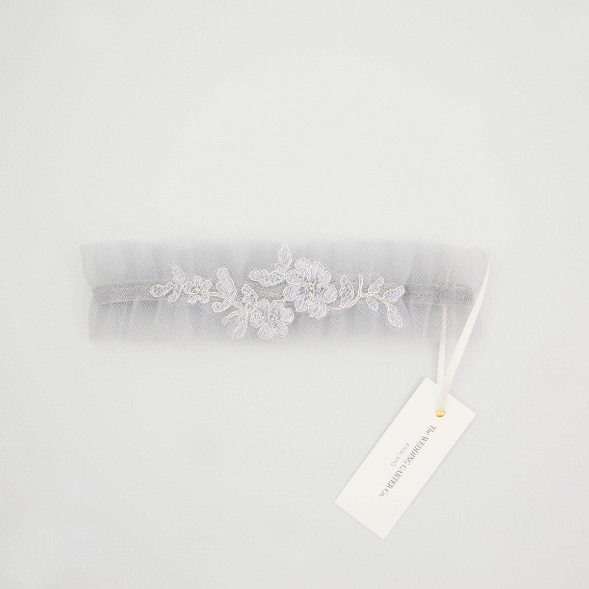 Wedding Garter Soft blue tulle wedding garter with delicate lace - &#39;Elva&#39;