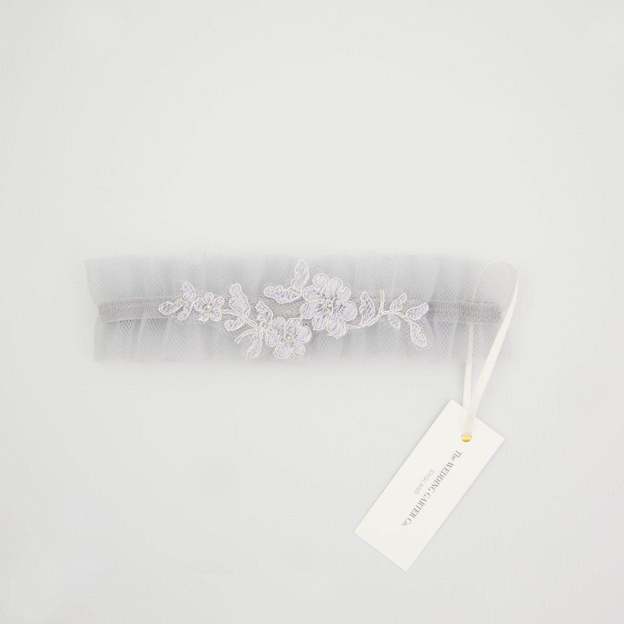 Wedding Garter Soft blue tulle wedding garter with delicate lace - 'Elva'