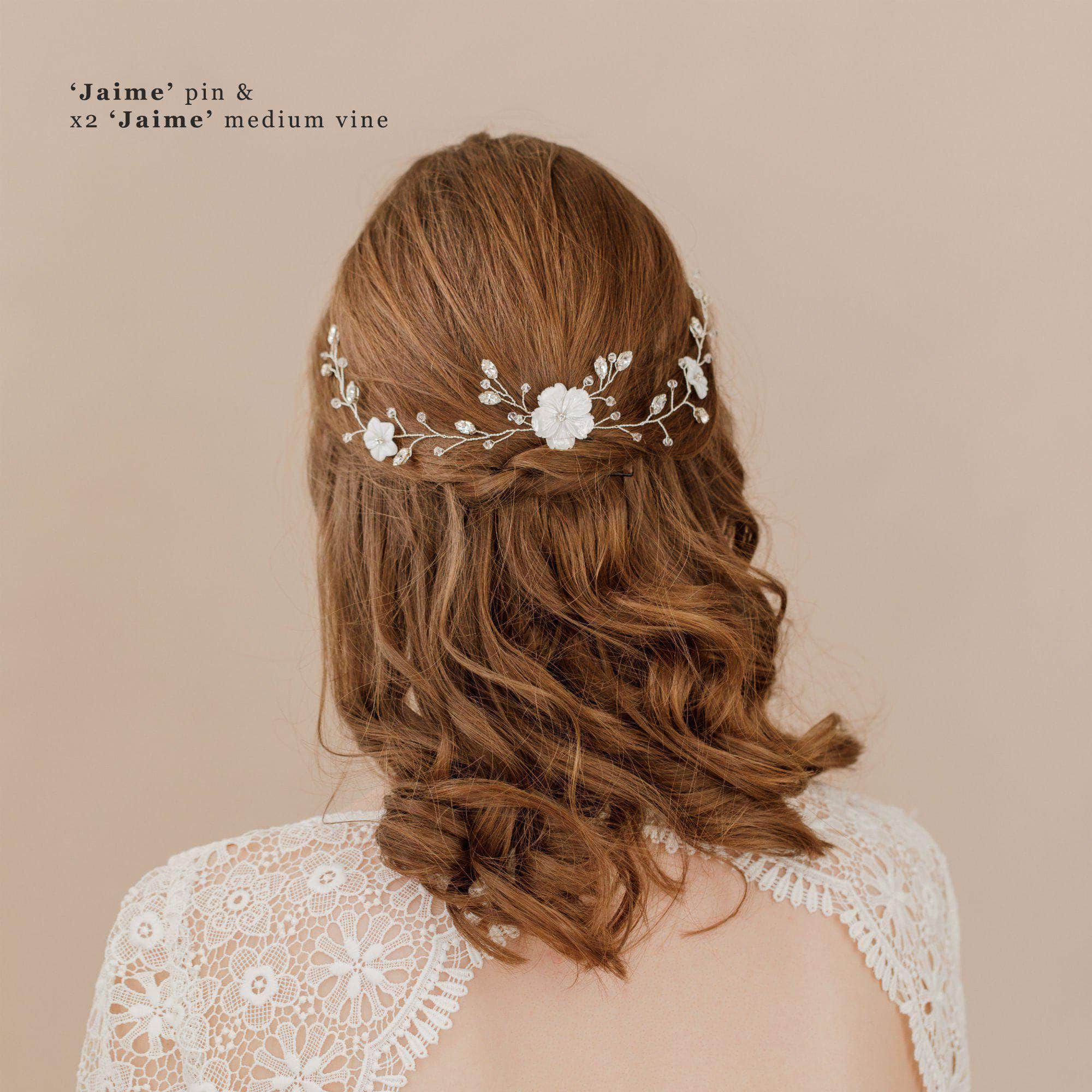 Wedding Hairvine Silver floral multipiece with small centrepiece - 'Jaime'
